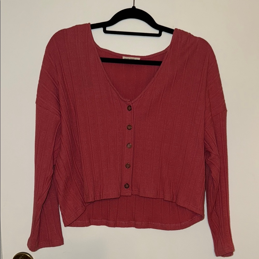 Women's Beachy Button-Up Ribbed Top - Pink